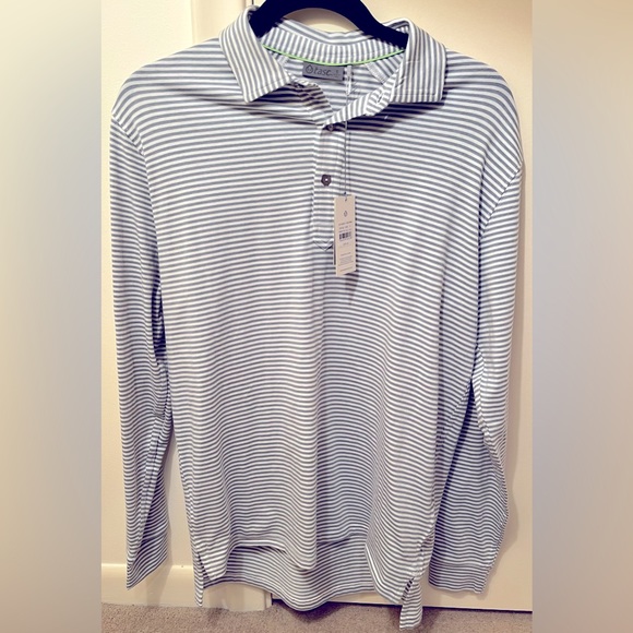 tasc Other - NWT Tasc - Men’s White/Slate Striped Long Sleeved Polo - Size Small